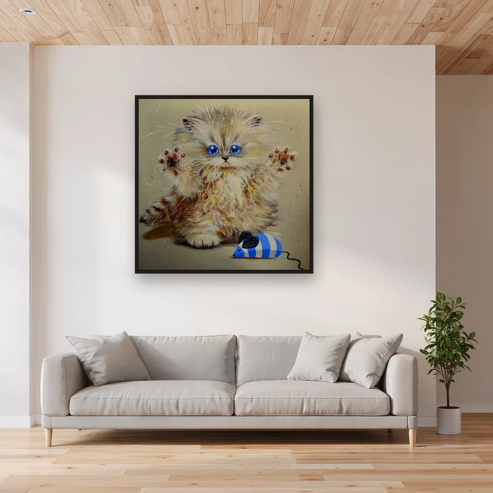 Chaton Joueur aux Yeux Bleus – Salon