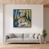 Virgin Mary in Golden Veil and Baby Jesus – displayed in a living room
