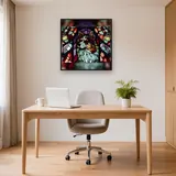 Chien en Vitrail aux Tons Rouges et Violets – Bureau