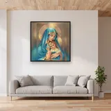 Turquoise Blue Virgin Mary and Baby Jesus – displayed in a living room
