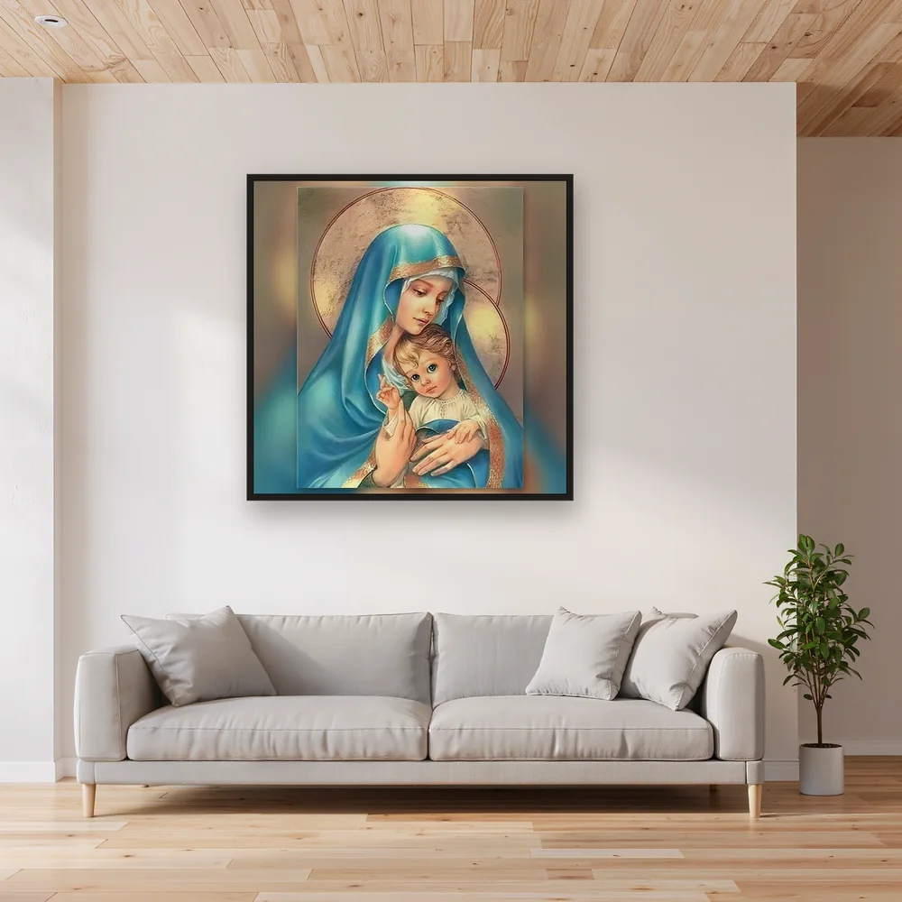 Turquoise Blue Virgin Mary and Baby Jesus – Living room