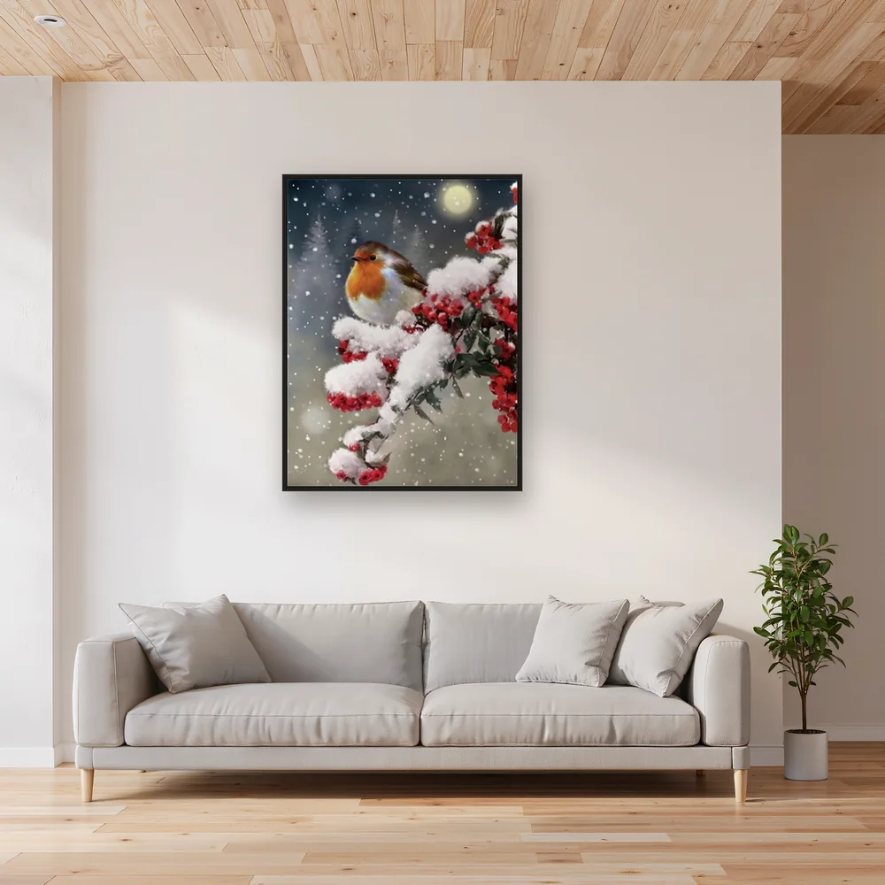 Rouge-gorge sous la Neige Hivernale – Salon