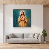 Sacred Heart of Jesus Diamond Painting – displayed in a living room