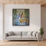 Virgin Mary and Baby Jesus with Wildflowers – displayed in a living room