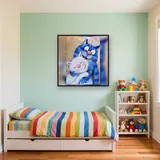 Tendresse Féline : Chats Bleu et Blanc enlacés – Enfant