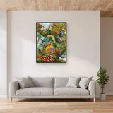 Paradis Tropical : Oiseaux Exotiques et Cascade – Salon