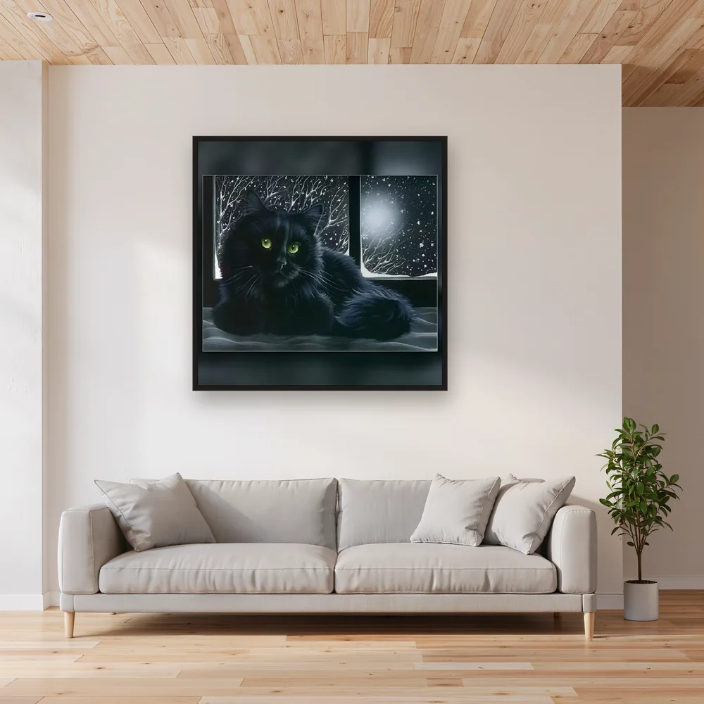 Chat Noir aux Yeux de Jade sous la Neige – Salon