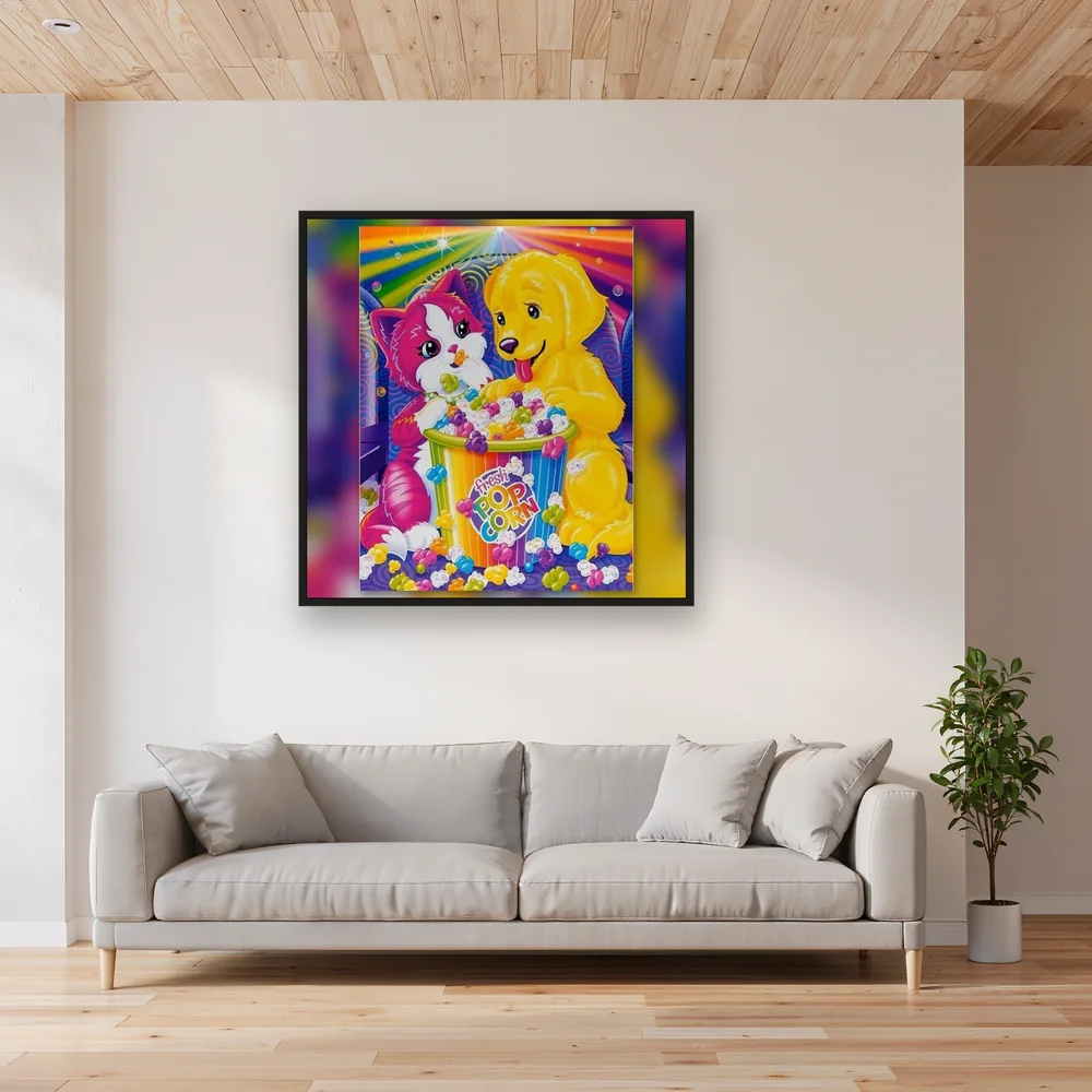 Chaton et Chiot Fous de Pop-Corn Arc-en-Ciel – Salon