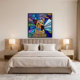 Chien Souriant en Vitrail Bleu et Jaune – Chambre