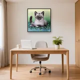 Chaton Siamois aux Fleurs Bleues – Bureau