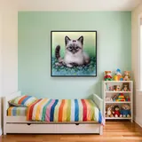 Chaton Siamois aux Fleurs Bleues – Enfant