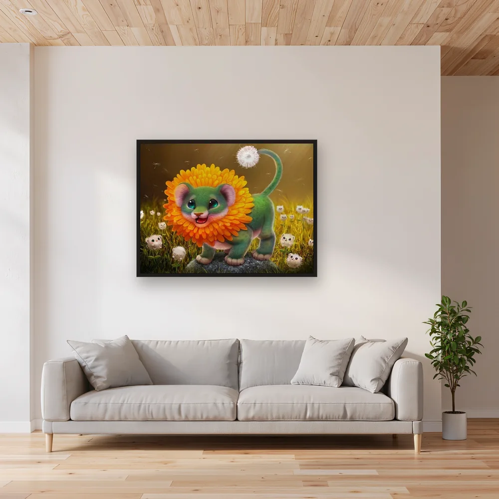 Dandelion Lion Cub: Enchanted Diamond Painting Creature – Living room