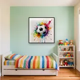 Dynamischer Fußball im Aquarell-Farbsplatter – Kinderzimmer