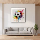 Dynamischer Fußball im Aquarell-Farbsplatter – im Wohnzimmer