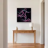 Neon Football Striker in Motion – Hallway