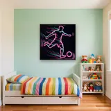 Neon Football Striker in Motion – Kids room