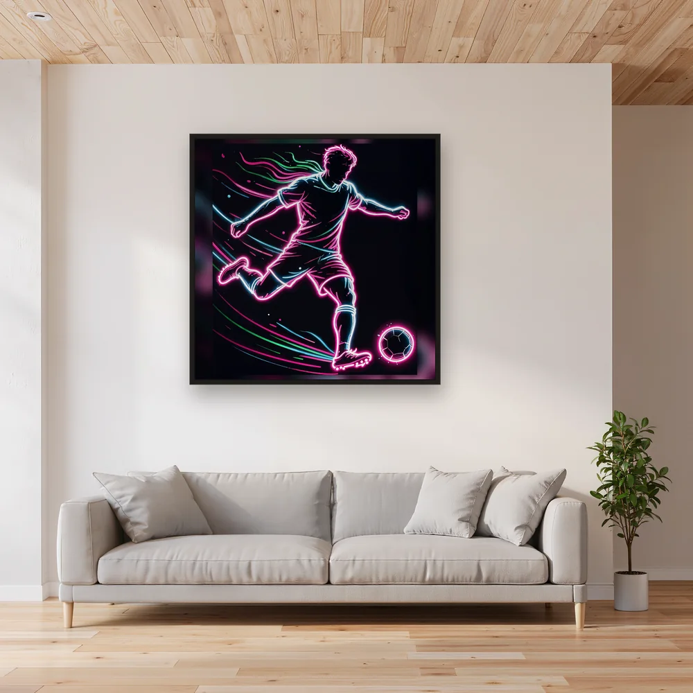Neon Football Striker in Motion – Living room