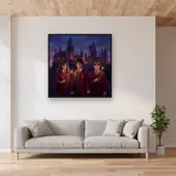 Harry Potter, Hermine Granger und Ron Weasley vor Hogwarts – im Wohnzimmer