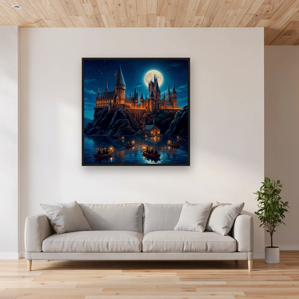 Schloss Hogwarts bei Nacht über dem Schwarzen See – Wohnzimmer
