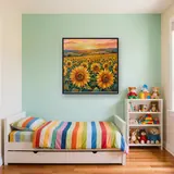 Champ de tournesols au coucher du soleil – Enfant