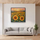Champ de tournesols au coucher du soleil – mis en situation dans un salon