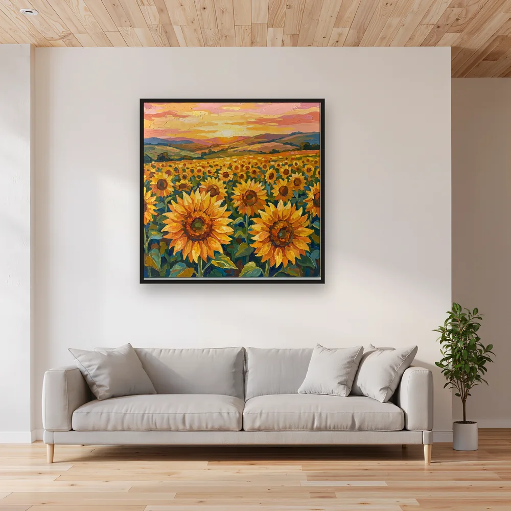 Champ de tournesols au coucher du soleil – Salon