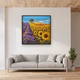 Lavande et tournesols sous le ciel provençal – mis en situation dans un salon
