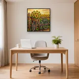 Vélo vintage et panier de tournesols au champ – Bureau