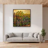 Vélo vintage et panier de tournesols au champ – mis en situation dans un salon