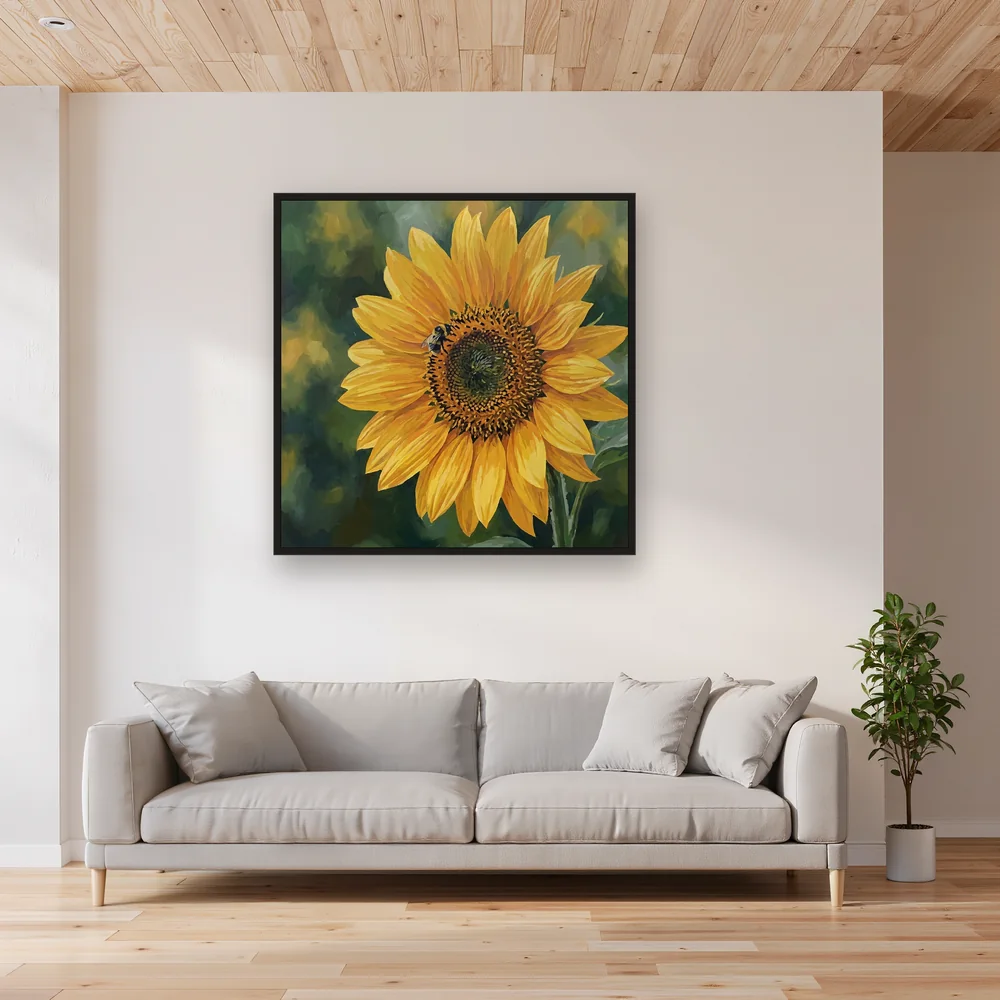 Gros plan tournesol et abeille butineuse – Salon