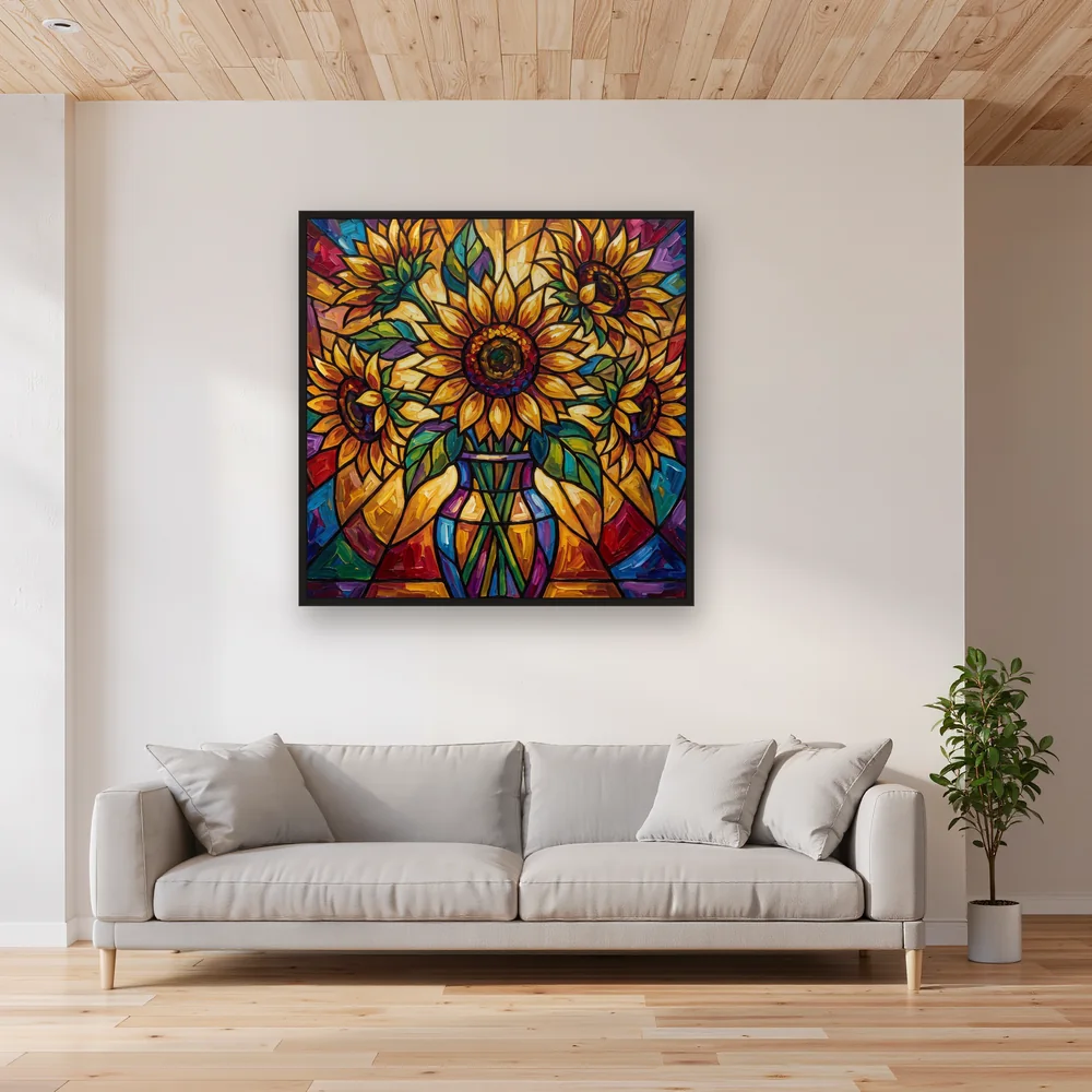 Bouquet de tournesols style vitrail aux couleurs éclatantes – Salon