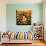 Femme en robe blanche dans un champ de tournesols – Enfant