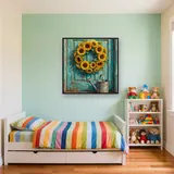 Couronne de tournesols sur porte turquoise – Enfant