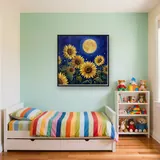 Tournesols sous la pleine lune et lucioles – Enfant