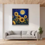 Tournesols sous la pleine lune et lucioles – mis en situation dans un salon