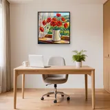 Bouquet de coquelicots rouges dans une cruche en émail – Bureau
