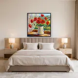 Bouquet de coquelicots rouges dans une cruche en émail – Chambre