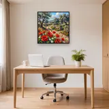 Chemin de campagne bordé de coquelicots et marguerites – Bureau