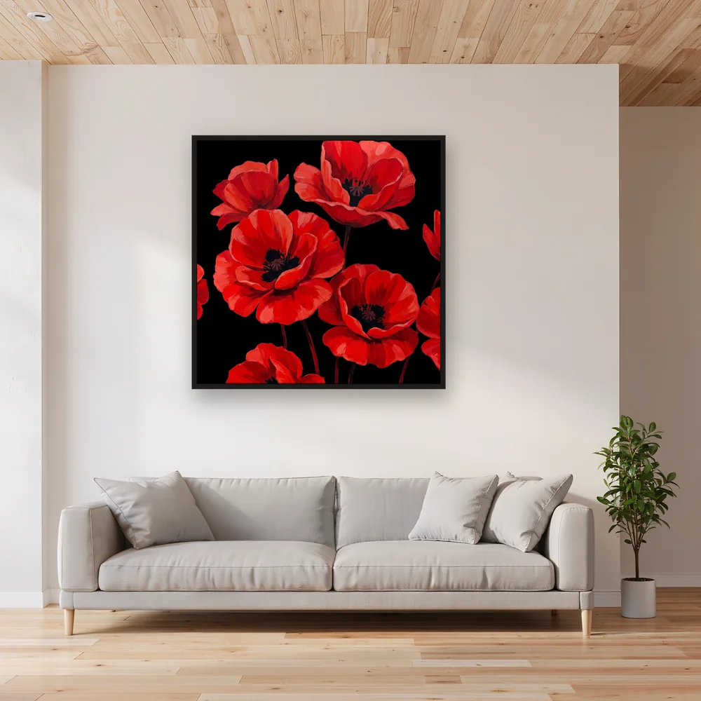 Coquelicots rouges éclatants sur fond noir – Salon