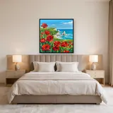 Coquelicots rouges sur falaise au bord de la mer turquoise – Chambre