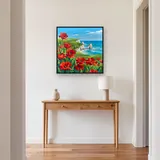 Coquelicots rouges sur falaise au bord de la mer turquoise – Entrée