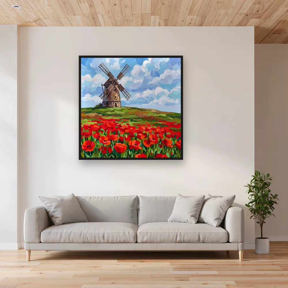 Moulin en pierre et champ de coquelicots – Salon