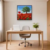Lone Oak Tree In Red Poppy Field – Office