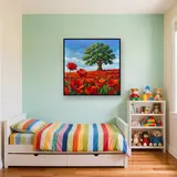 Lone Oak Tree In Red Poppy Field – Kids room
