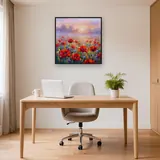 Champ de coquelicots dans la brume matinale – Bureau