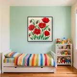 Bouquet de coquelicots rouges sur fond crème – Enfant