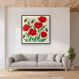 Bouquet de coquelicots rouges sur fond crème – mis en situation dans un salon