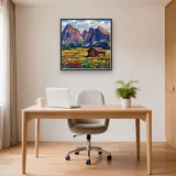 Jagged Dolomite Peaks Above A Wildflower Meadow Hut – Office