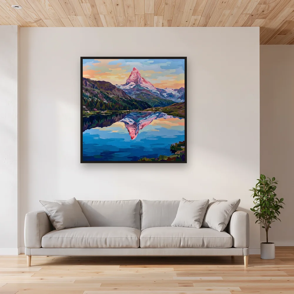 Matterhorn im Morgenlicht am stillen See – Wohnzimmer
