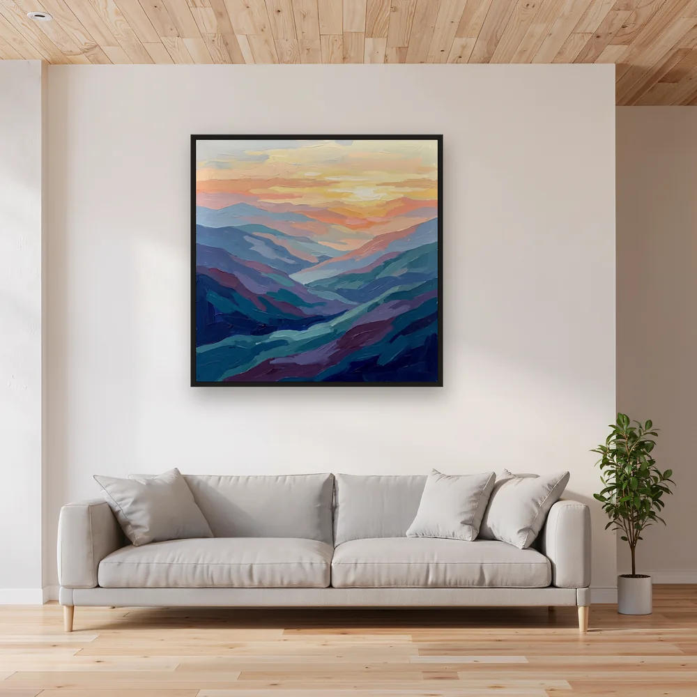 Blaue Bergkämme im Abendlicht – Wohnzimmer